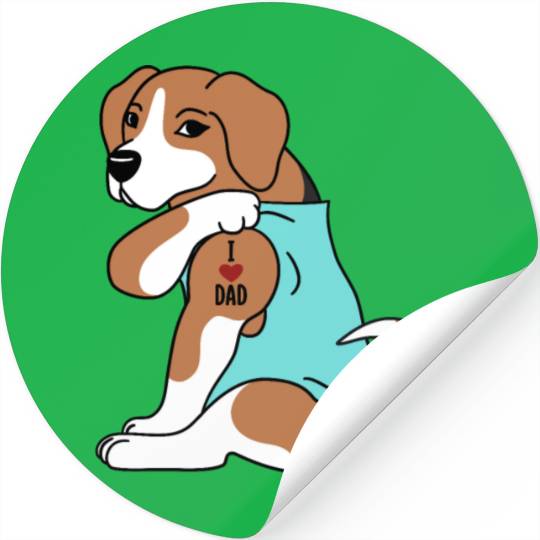 I Love Dad Beagle Stickers