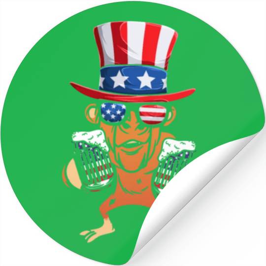 Patriotic Day Monkey US Flag Funny 4th Of July Stickers