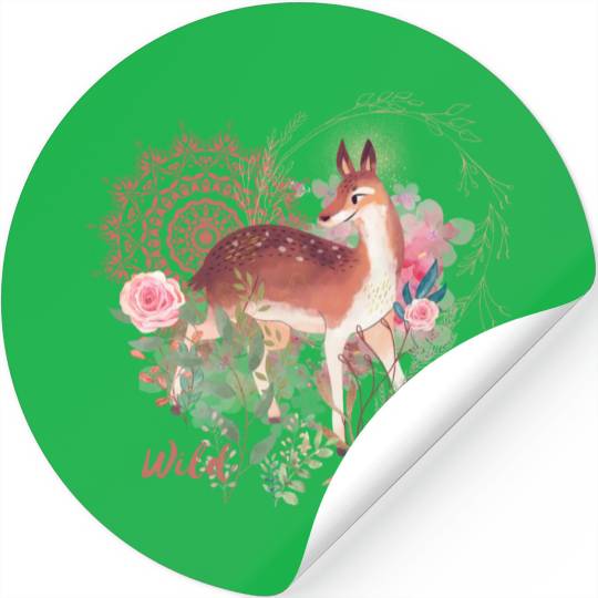 Sweet Deer In Wild Spring - 3 Stickers