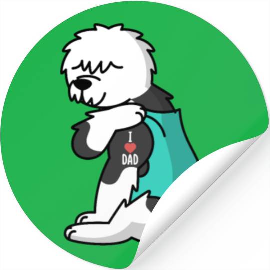 I Love Dad Old English Sheepdog Stickers