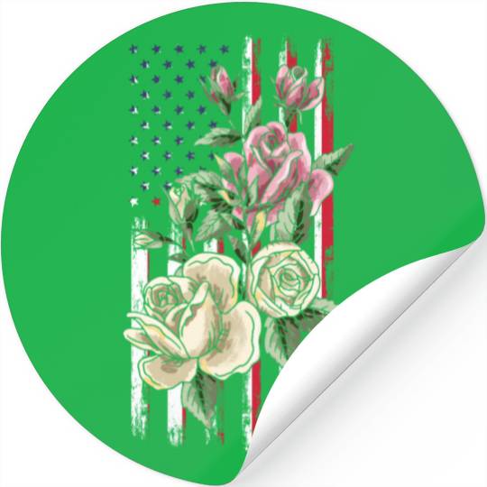 Flower US Flag Patriotic Day 4th Of July Stickers