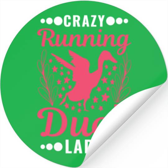 Crazy Running Duck Lady Bottle Stickers