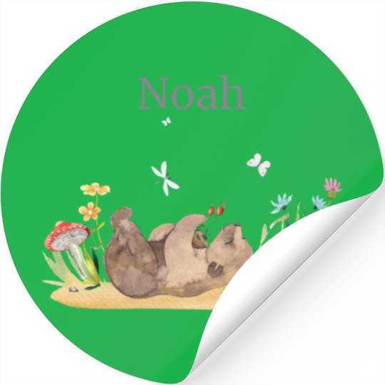 Forest Animal Bear Flowers Name Noah Stickers