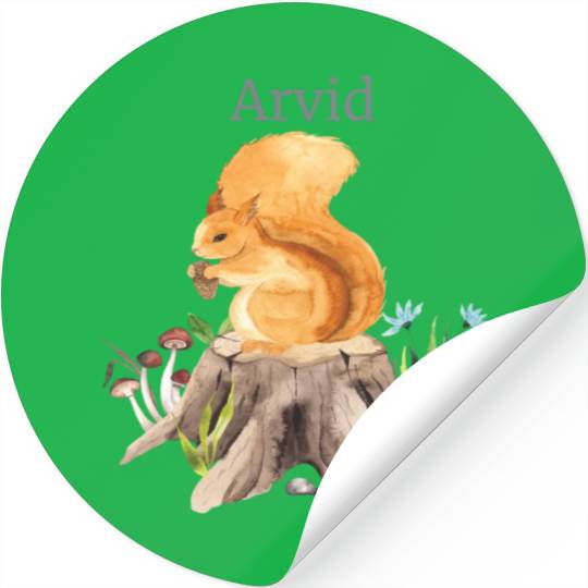 Forest Animal Squirrel Flowers Name Arvid Stickers