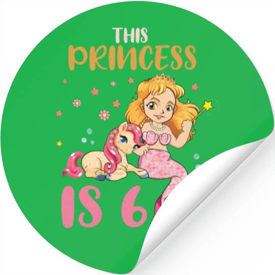 Birth Born Age 6 Years Old Pretty Mermaid Unicorn Stickers