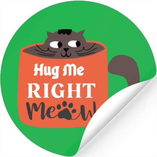 Cute Hug Me Right Meow Cat Says Hug Me Stickers