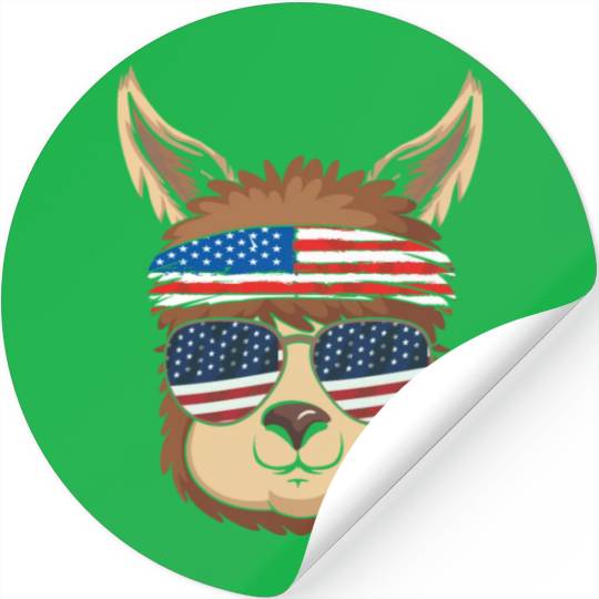Cute Llama America American Flag Happy 4th Of July Stickers