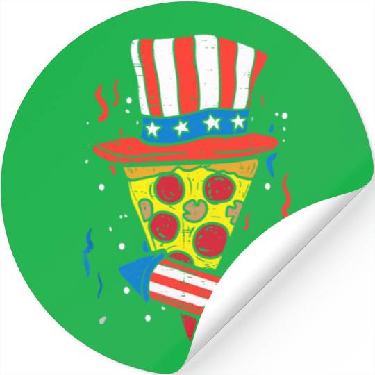 Pizza US Flag Hat Firecracker 4th Of July Food Stickers
