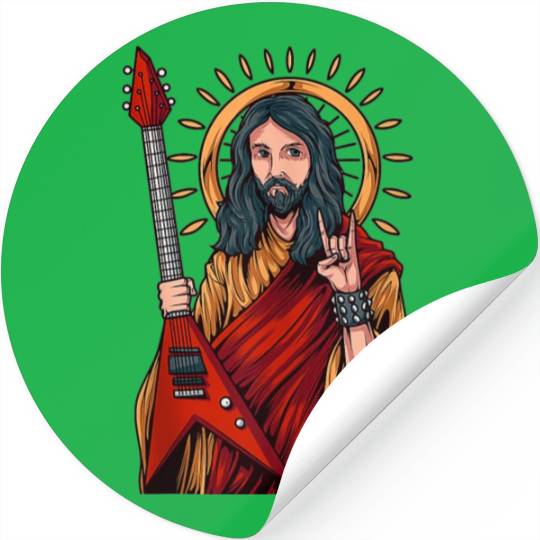 Jesus Playing Heavy Metal Guitar Stickers