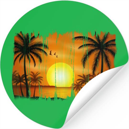 Retro Sunrise, Beach, Palm Trees, Vacation Stickers