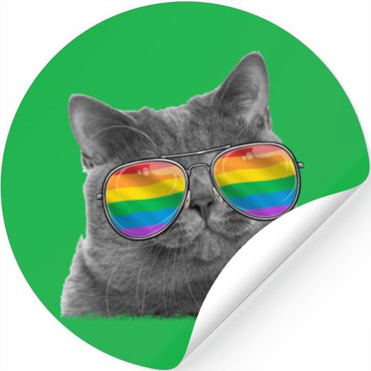 Cat LGBT Sunglasses Gay Pride Rainbow Flag Stickers