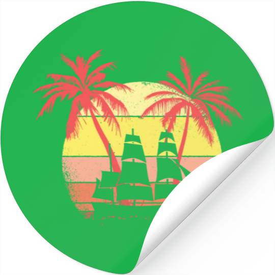 Sail Ship Boat Summer Sunset 80s Palm Stickers