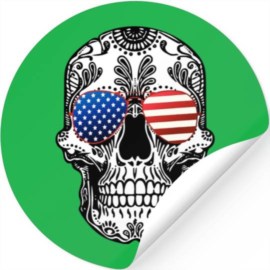 Skull American Flag Glasses Sugar Skull US Stars Stickers