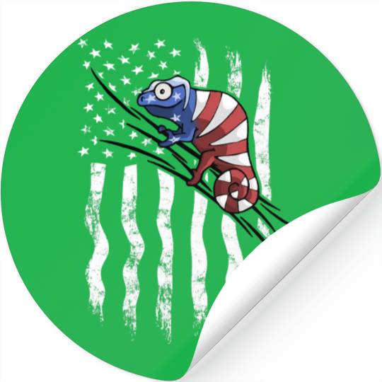 US Flag Patriotic American Chameleon in Stars Stickers