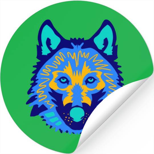 blue wolf face Stickers
