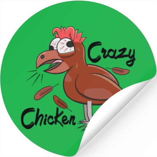 Crazy Shocked Farm Chicken Funny Cartoon Brown Stickers