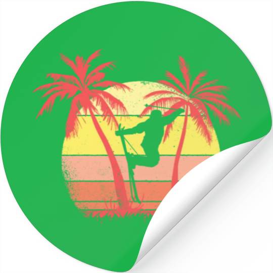 Skiing Extreme Freestyle Summer Sunset 80s Palm Stickers