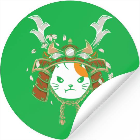 cat with samurai helmet Stickers cats pets present