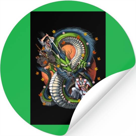 Japanese Dragon Samurai Warrior Battle Stickers
