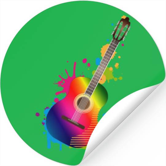 Acoustic guitar graffiti in rainbow colors Stickers