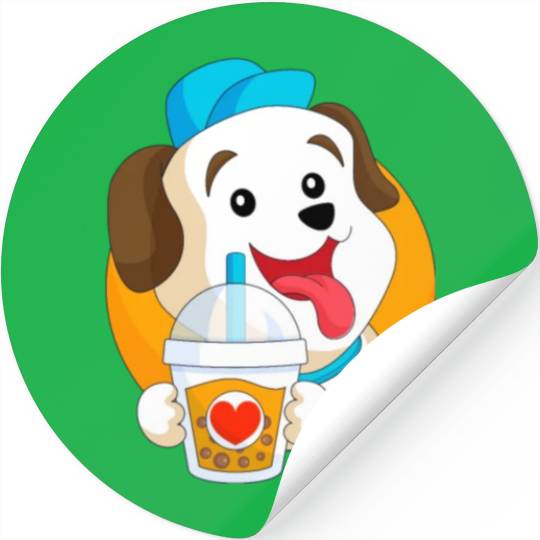 Kawaii Dog Loves Stickers Boba Tea Bubble Tea Anime