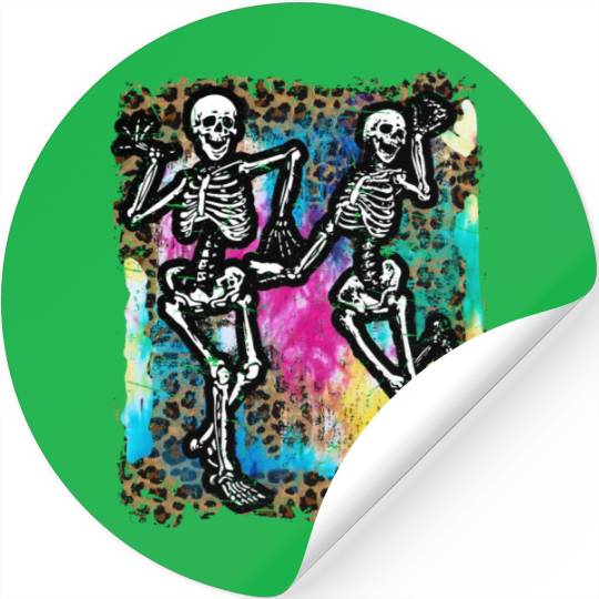 Halloween Skeletons Dancing Tie Dye Stickers