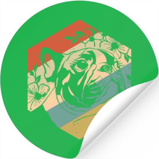 Retro Vintage Floral Flower Pug Stickers