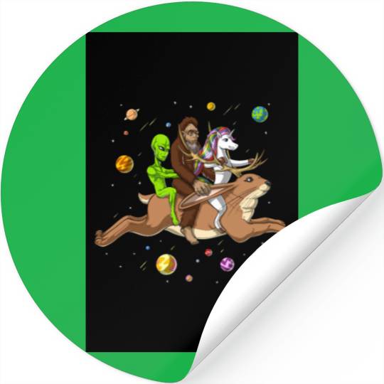 Alien Bigfoot Unicorn Riding Jackalope Stickers