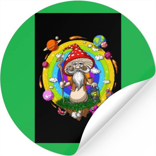 Psychedelic Hippie Mushroom Wizard Stickers