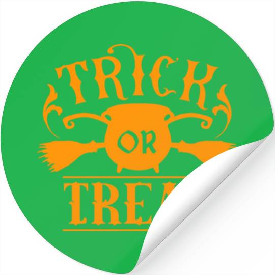Trick Or Treat Broom In Pot Happy Scary Halloween Stickers