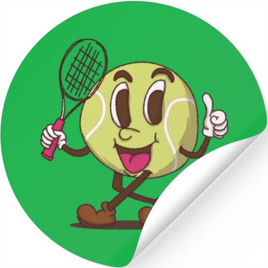 funky tennis ball walking cartoon face retro style Stickers