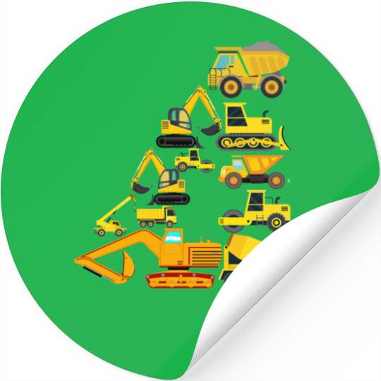 4th Birthday Construction Trucks For 4 Year Old Stickers