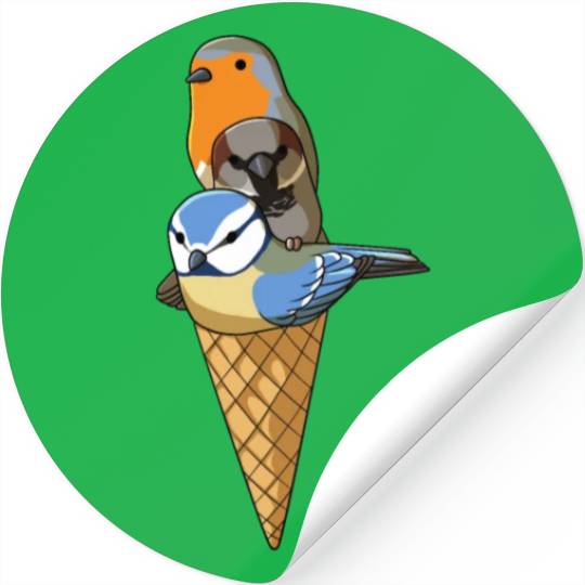 Funny Birds Ice Cream Robin, Blue Tit and House Stickers