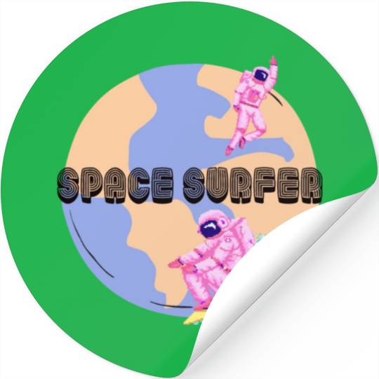 Space Surfer Two Astronauts and Planet Earth Stickers