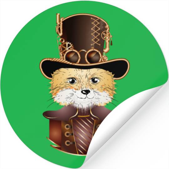 Steampunk fox with ancient cylinder hat look Stickers