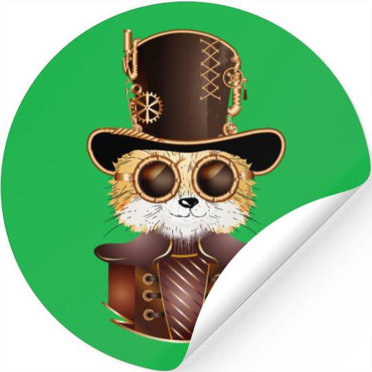 Steampunk fox with ancient cylinder hat & glasses Stickers