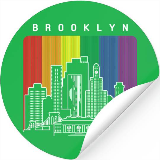 Brooklyn New York Skyline Rainbow Flag Stickers