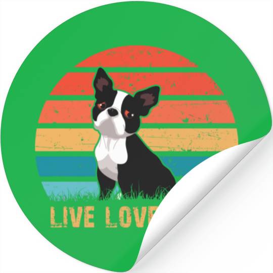 Live Love Bark Retro Vintage Boston Terrier Funny Stickers