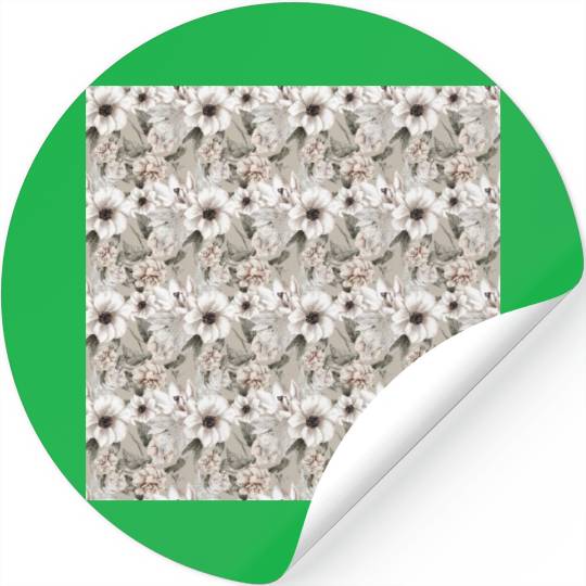 Beige Sage Green Floral Pattern Stickers