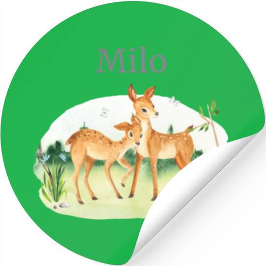 Forest Animal Deer Flowers Name Milo Stickers