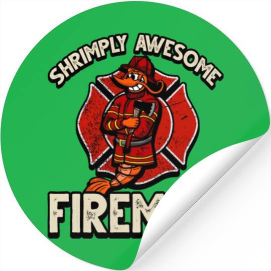 Funny Shrimp/Prawn Pun. Shrimply Awesome Fireman Stickers