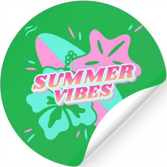 Summer Vibes - Beach, surf, hibiscus and starfish Stickers
