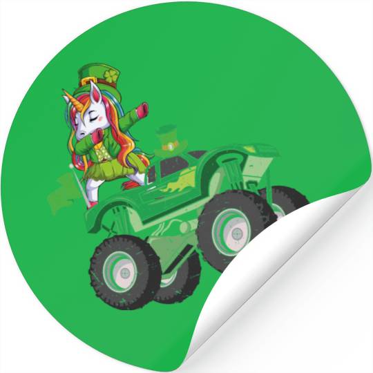 St Patricks Day Unicorn Monster Truck Lucky Girls Stickers