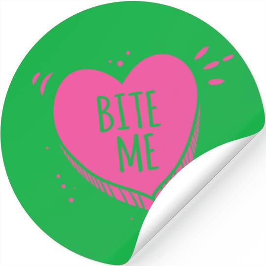 Bite Me Candy Heart Valentines Day Pink Sweet Gift Stickers