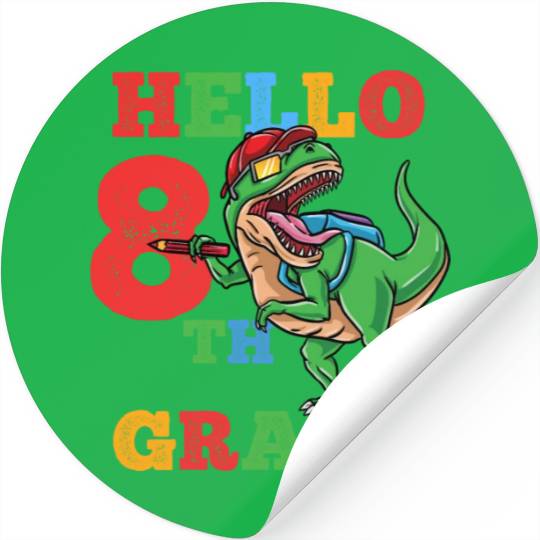 Hello 8th Grade T-Rex Dinosaur Back To School Boys Stickers