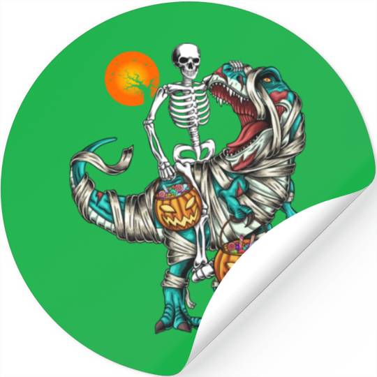 Halloween Skeleton Riding Mummy Dinosaur Pumpkin Stickers