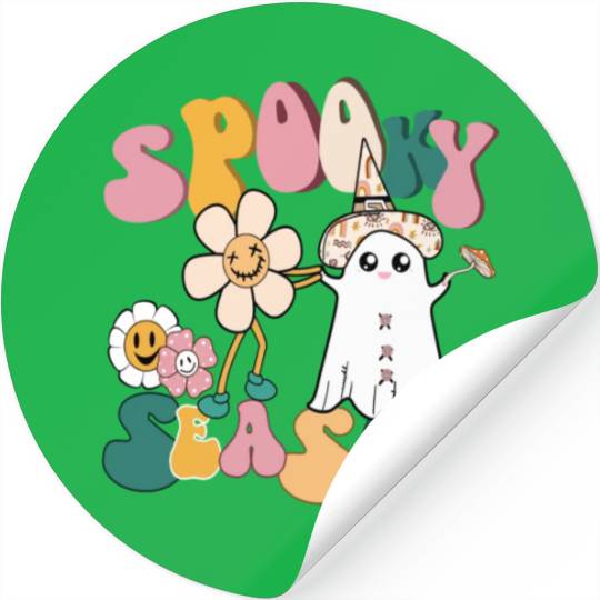 Spooky Season Retro Flowers Halloween Ghost Girls Stickers