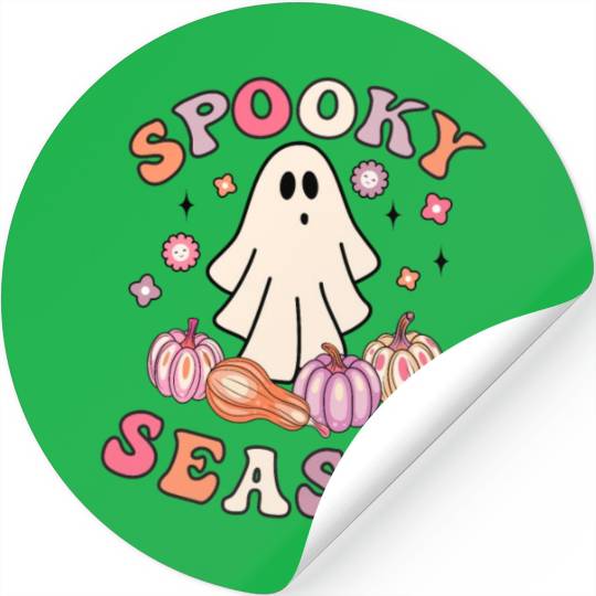 Spooky Season Cute Retro Pumpkin Ghost Gift Kids Stickers