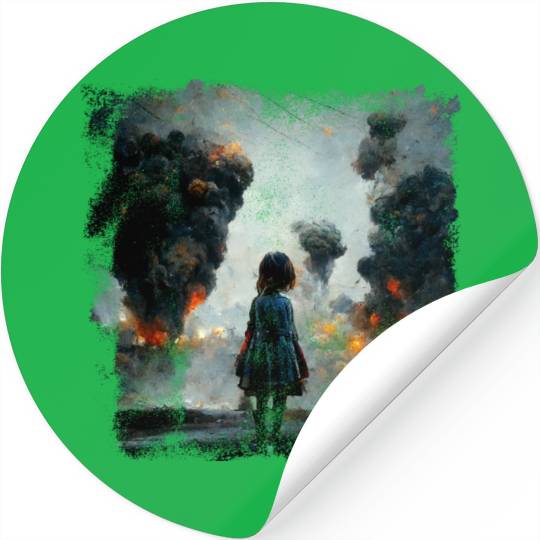 Kid in war looking at explosion AI painting Stickers