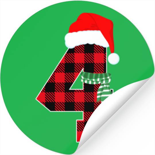 Number 4 Christmas Theme Xmas 4th Bday 4 Year Old Stickers